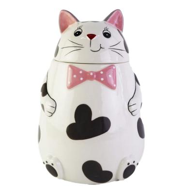 China Sustainable ceramic kitty cookie jar cat sugar canister cat food storange jar for sale