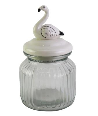 China Clear Cover Glass Storage Canister Jar With Ceramic Cover For Kitchen for sale