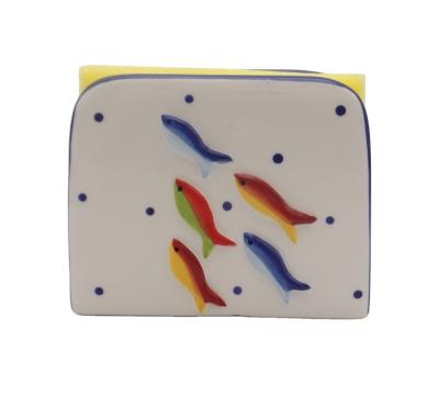 China Stocked Ceramic Napkin Holder Tissue Paper Ring Sea Fish Design for sale