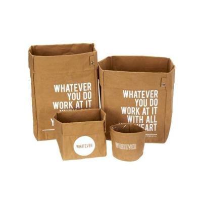 China Natural Eco-friendly Handled Classified Washable Washable Kraft Paper Storage Bag Bucket Children's Toys Household Items Baskets Handles for sale