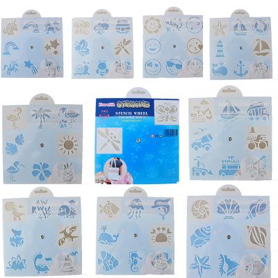 China Fun Kids Drawing Board Craft Stencil Plastic Wheel Set with 9 Unique Design Stencils for sale