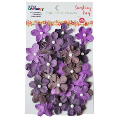 China China 22mm Decoration Mini Mulberry Paper Flowers With Pearl Flower For Card Making Craft for sale