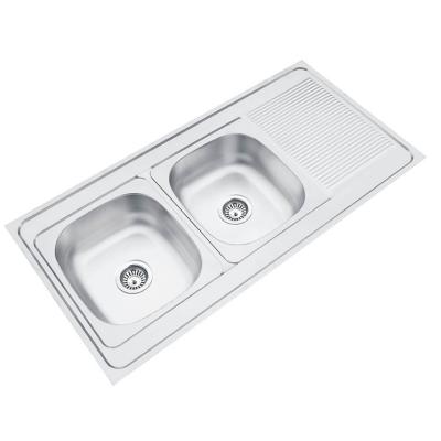 China Modern Low Price Guaranteed Quality Double Bowl With Single Tray Lay On Stainless Steel Kitchen Sink for sale