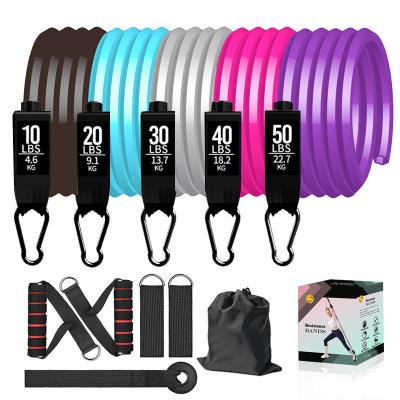 China Band Material 5 Tube Gym Bands With Door Anchor Handles Portable Bag Legs Ankle Straps For Resistance Building for sale