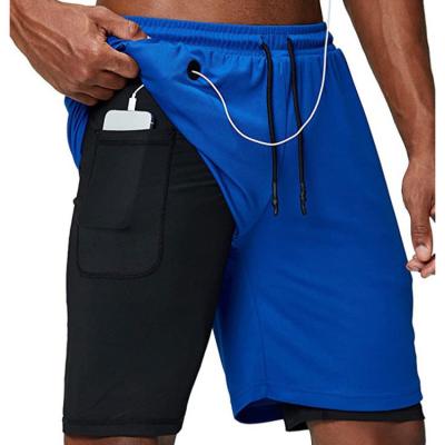 China Amazon QUICK DRY Mens Sports Shorts 2021 Workout Running 2 In 1 Gym Double Decker Training Shorts With Pockets for sale