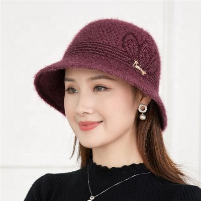 China 2021 Older Lady Fisherman Hat Plain Warm Wool-acrylic Knitted Bucket Hats Image Mother Winter for sale