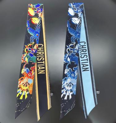 China 2022 Fashion Tarot Twill Bag Handle Scarf Double Side Printing Silk Designer Ribbon Long Narrow Scarf for sale