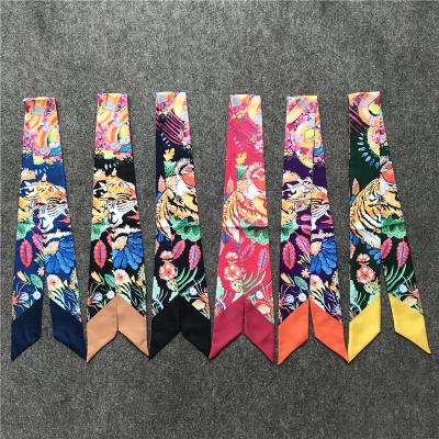 China Printing Patterns Imitate Silk Twill Print Scarf Women Luxury Brand Fashion Bag Handle Ribbons Fashion Head Scarf Small Long Skinny Scarves for sale