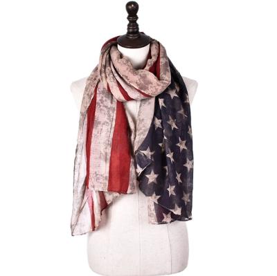 China Stars Stripes American Flag Big Long Veil USA Sailing Scarf Printing Thin USA Flag Scarf for sale