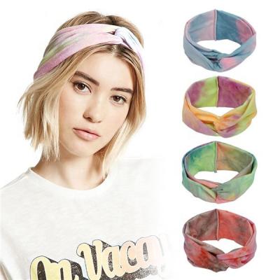 China Fashion Soft 2020 Tie Dye Cross Headwear Women Elastic Sports Spa Make Up Headband for sale