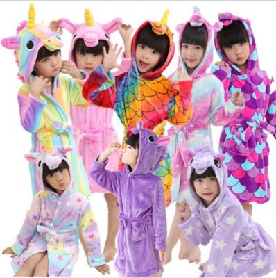 China Unicorn Party Customize Children's Unicorn Hooded Bathrobe Wholesale Animal Plush Pajamas QUICK DRY Flannel for Girls for sale