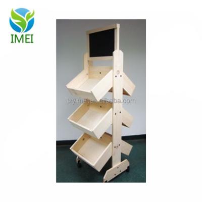 China Double Sided Custom Design Fruit Display Rack Wooden Table Double Sided Wooden Display Rack for sale