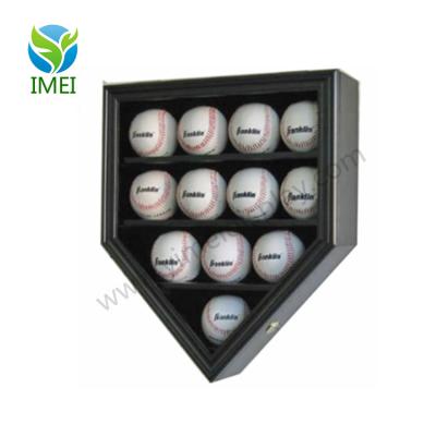 China YM1-924 Wooden Baseball Display Case Marble Shape 12 Baseball Display Case Wall Cabinet Shade Box for sale