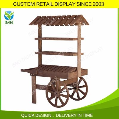 China Hot Selling Wooden Trolley Display Decorative Movable Wooden Carts for sale