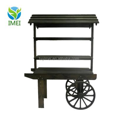 China Antique Wooden Serving Trolley Decorative Garden Trolley Wooden Coffee Trolley for sale