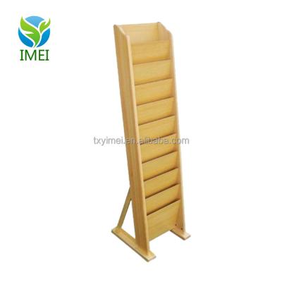 China Wooden Magazine and Book Display Floor Rack Bookshelf Book Newspaper Display Rack for sale