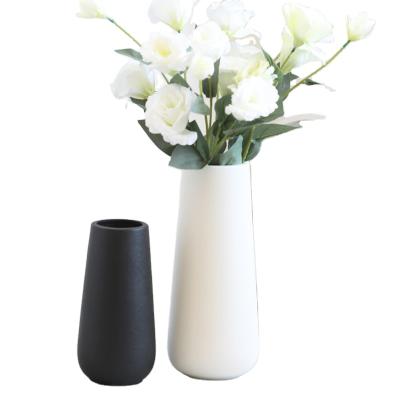 China Europe Table Decoration Modern Simple Style White And Black Wide Mouth Ceramic Cone Flower Vase for sale