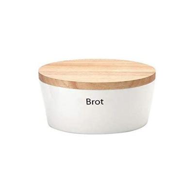 China 2020 Viable New Design Home Storage Jar Round Ceramic Oval Shape Brot Bread Bin Bread Box With Wooden Lid for sale