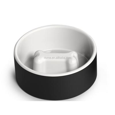 China Sustainable Custom Black And White Ceramic Slow Feed Dog Bowl for sale