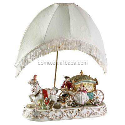 China Antique Handmade Carriage Porcelain Figurine Luxury Nature Light Vintage Table Lamps for sale