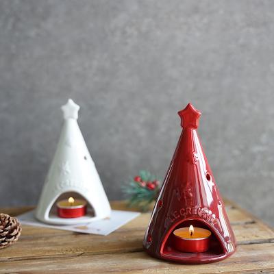 China Home Christmas Decoration Tree Tealight Candle Holder Ceramic Tealight Holder for sale