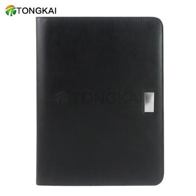 China Multifunctional Loose Leaf Business PU Leather Black Zipper 2 Ring Binder Memo Pad Folder Folder for sale