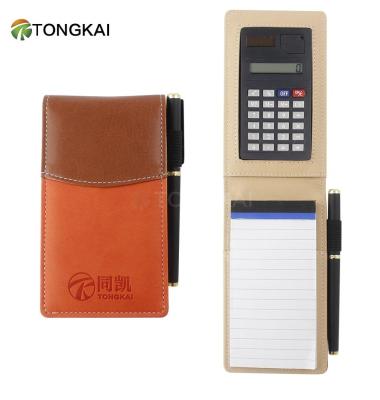 China Flip Jotter Notebook with Calculator Mini Business Gift Notepad Holder Set Quilting Faux Leather Notebook Flip Jotter Notebook with Calculator for sale