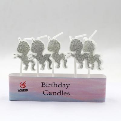 China Birthday Wedding Party Gift Christmas Glitter Surface Candle Birthday Cake Colorful Unicorn Shaped Party Item for sale