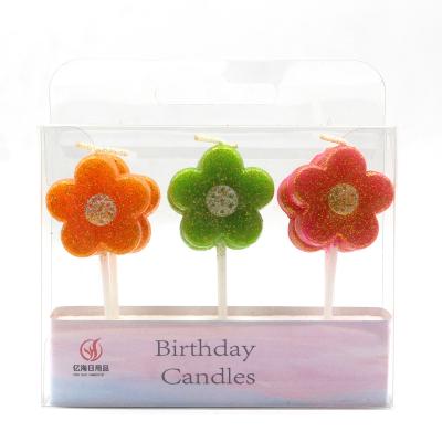 China Popular Creative Cartoon Lovely Glitter Gift Bag Flower Colorful Cake Candle 6 Pcs For Birthday Party Home for sale