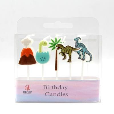 China New Design Blowout Dinosaur Egg Tyrannosaurus Coconut Tree Plant Burning Paroxysmal Animal Candle For Boy Birthday Party for sale