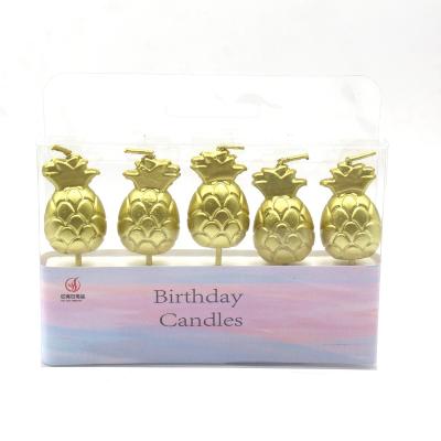 China Hot Selling Metallic DIY Gold Silver Pineapple Fruit Cake Candle For Birthday Party Celebration for sale