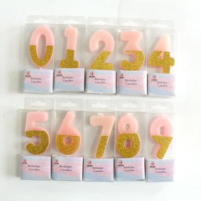 China Half Candle 0-9 Digital Cake Decoration Popular Blue Pink Gold Glitter Number for Birthday Party for sale