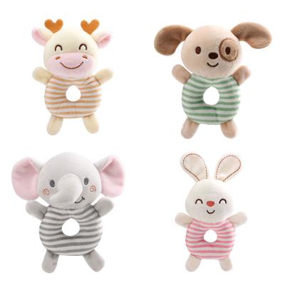 China Soft Toy High Quality Round Plush Hand Bell Baby Animal Rattle Soft Toys T019 for sale