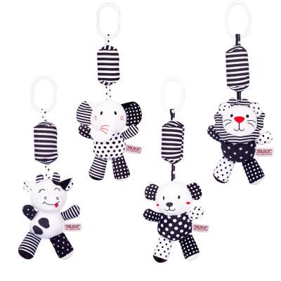 China Jungle Animals Crib Soft Toy Black And White Side Hanging Toys With Bell T026 for sale