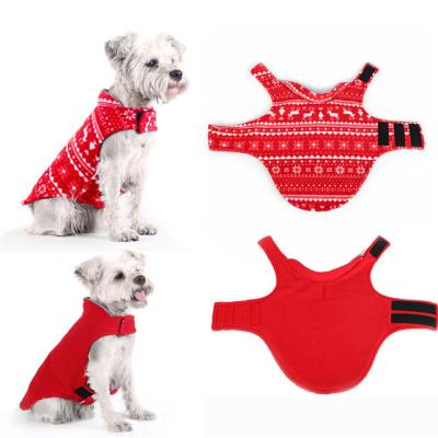 China 2021 New Stocked Christmas Dog Clothes Double Sided Design, Christmas Fleece Reflective Reversible Coat Jacket Convenient Adhesive for sale