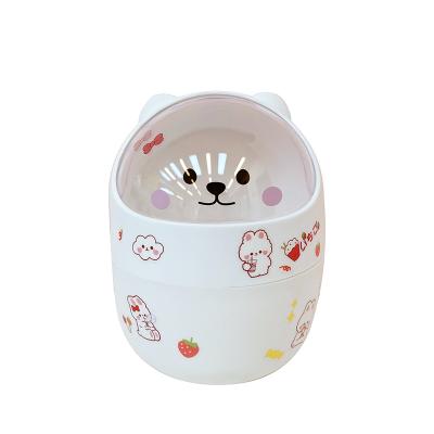 China W&G Viable Stats Desk With Lid Trash Can Mini Kawaii Cute Bear Trash Storage Box Girl Pen Holder Storage Bucket With Flip Top for sale