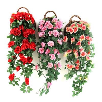 China Vintage Simulation Rose Flower Wall Hanging Flower Vine Ornaments Home Decoration Plastic Flower Wholesale for sale