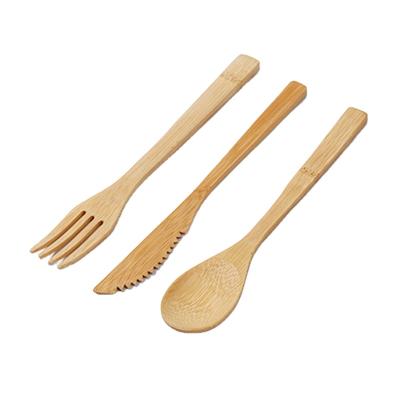 China Laser Logo Bamboo Knife Fork Spoon Bamboo Steak Viable Western Bamboo Knife Fork Set for sale