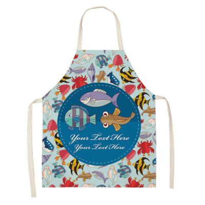 China Cartoon Sea Animal Fish Pattern Hand Wiping Apron Sleeveless Canvas Household Shoulder Belt Kitchen Housework Cleaning Supplies for sale