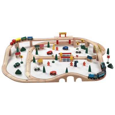 China Slot Toy 89 Piece Wooden Train Set Train Tracks Sets for Kids for sale