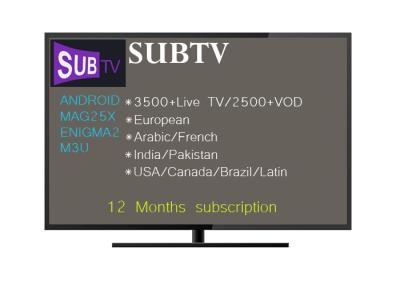 China SUBTV IPTV Subscription 1 year 3400 Channels including Arabic channels Russia French Indian Pakistan USA Canada Brazil for sale