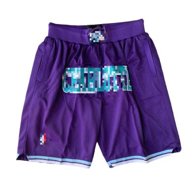 China Charlotte Classics Throwbacks Basketball Team Shorts Embroidered Two Antibacterial Back Pockets Purple for sale