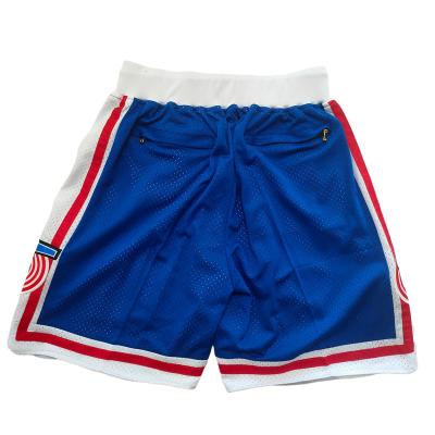 China Antibacterial Space Jam Pull Out Edition Basketball Team Shorts Embroidered Two Back Pockets Blue for sale