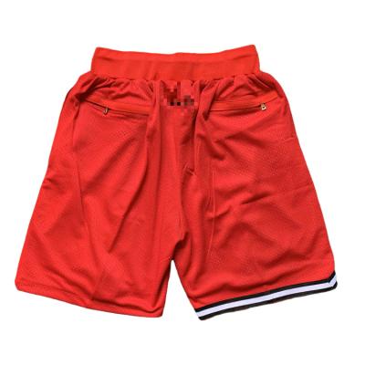 China Factory Wholesale Miami Antibacterial Basketball Team Shorts Design Embroidered With Zippered Back Pockets Black/Red for sale