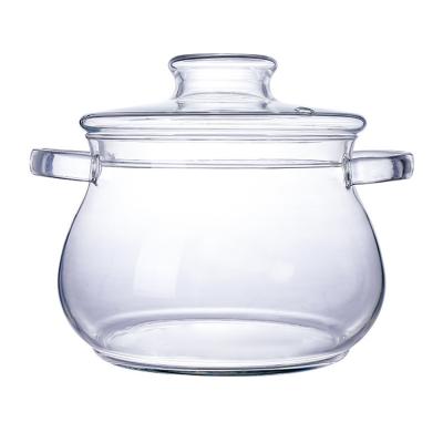 China Two-Ear borosilicate glass pyrex glass pot thermal earthenware clay crock sustainable glass cooking hot pot for sale