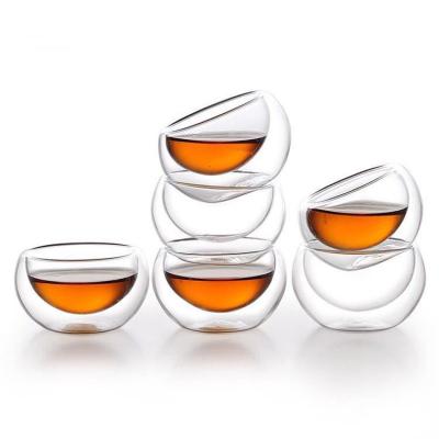 China Viable Wholesale Creative Transparent Glass Head Small Tea Cup Household 50ml Double Layer Glass Cup For Tea for sale