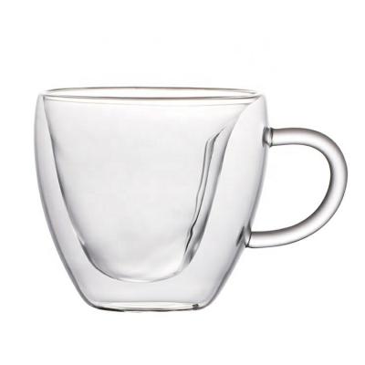 China 150ml 250ml sustainable creative borosilicate eco-friengly double layer heat-resistant glass mug with handle for sale