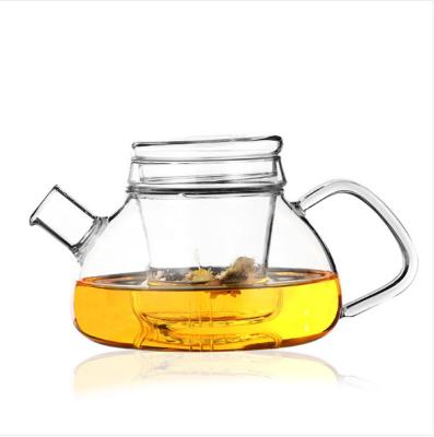 China Sustainable Wholesale Hot Clear Borosilicate Small Food Grade Heat Resistant Glass Teapot With Tea Strainer for sale