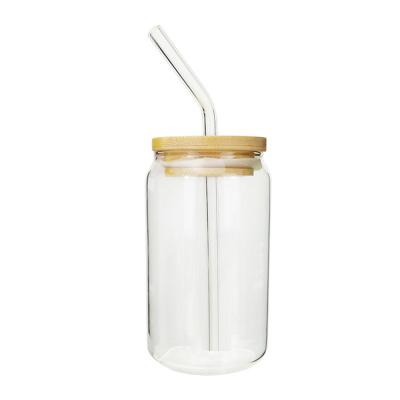 China Sustainable Hot Sale 350ml 500ml Empty Clear Coke Glass Mug With Bamboo Lid for sale