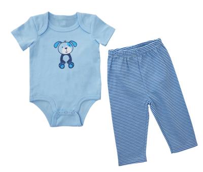 China 100 Cotton Anti-Shrink Baby Clothing Sets Newborn Blue Short Sleeve Baby Bodysuit Long Panty Coveralls For Boys 2 Pieces Set for sale